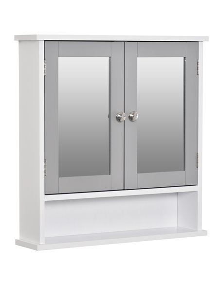 Kleankin Mirror Cabinet Wall Mounted with Double Mirrored Doors, Shelf, Grey - pic 21165 | FastDaddyshop