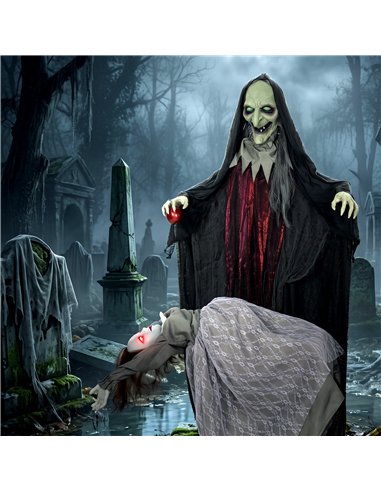 HOMCOM Halloween Animated Standing Witch with Floating Ghost Decoration with Rising and Falling Motion