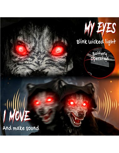HOMCOM Halloween Standing Werewolf Animated Decoration with Light-Up Eyes, Sound and Touch Activated