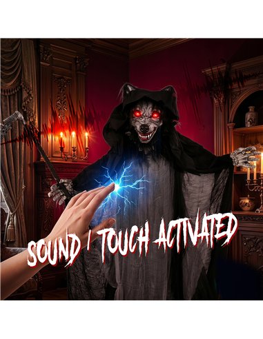 HOMCOM Halloween Standing Werewolf Animated Decoration with Light-Up Eyes, Sound and Touch Activated