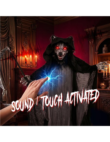 HOMCOM Halloween Standing Werewolf Animated Decoration with Light-Up Eyes, Sound and Touch Activated - pic 211655 | FastDaddyshop