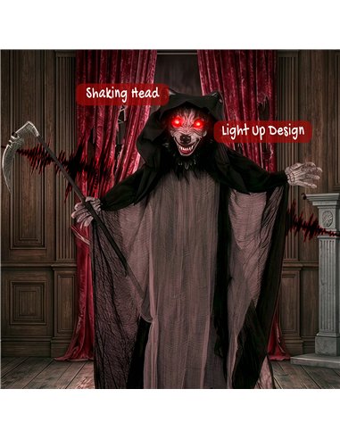 HOMCOM Halloween Standing Werewolf Animated Decoration with Light-Up Eyes, Sound and Touch Activated