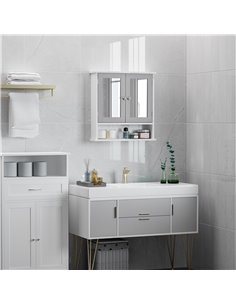 Kleankin Mirror Cabinet Wall Mounted with Double Mirrored Doors, Shelf, Grey 2
