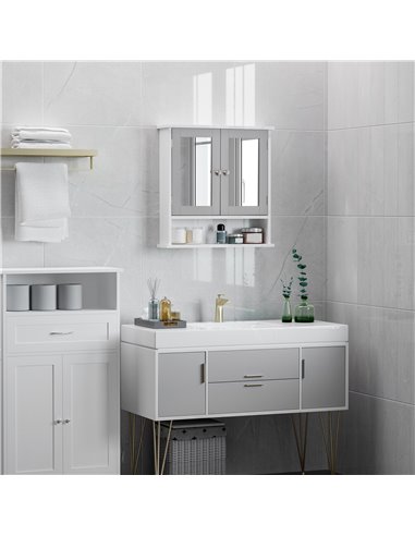 Kleankin Mirror Cabinet Wall Mounted with Double Mirrored Doors, Shelf, Grey