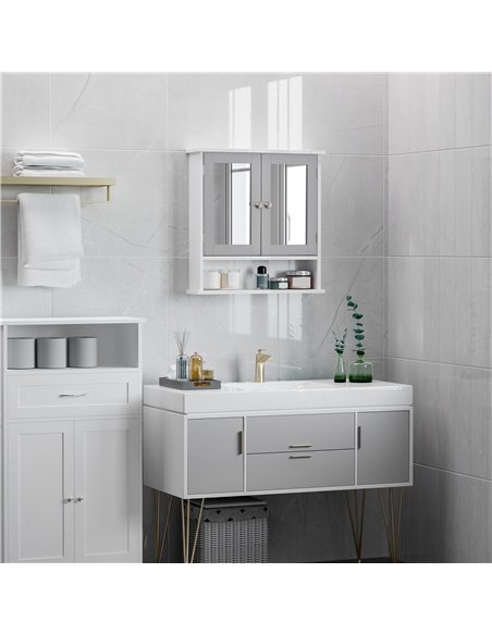 Kleankin Mirror Cabinet Wall Mounted with Double Mirrored Doors, Shelf, Grey - pic 21166 | FastDaddyshop