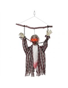 HOMCOM 110cm Screaming Animated Hanging Halloween Decoration, Sound Touch Activated Zombie Decor with Glowing Red Eyes