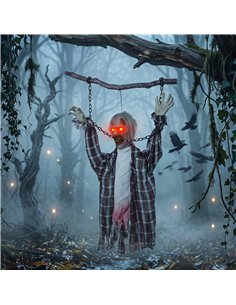 HOMCOM 110cm Screaming Animated Hanging Halloween Decoration, Sound Touch Activated Zombie Decor with Glowing Red Eyes 2