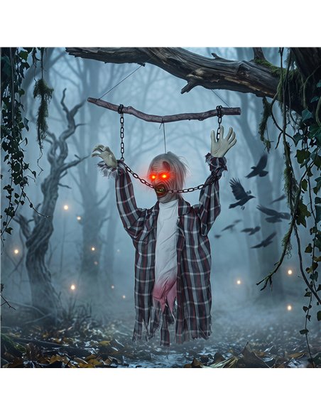 HOMCOM 110cm Screaming Animated Hanging Halloween Decoration, Sound Touch Activated Zombie Decor with Glowing Red Eyes - pic 211661 | FastDaddyshop