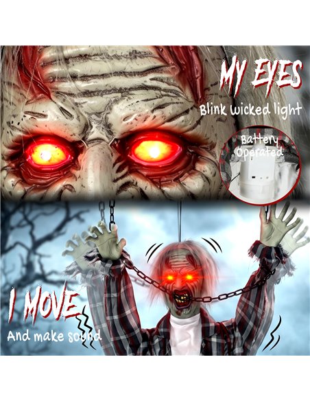HOMCOM 110cm Screaming Animated Hanging Halloween Decoration, Sound Touch Activated Zombie Decor with Glowing Red Eyes - pic 211663 | FastDaddyshop