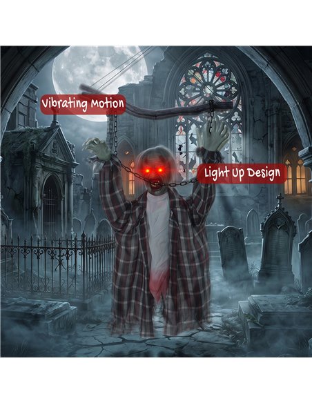 HOMCOM 110cm Screaming Animated Hanging Halloween Decoration, Sound Touch Activated Zombie Decor with Glowing Red Eyes - pic 211665 | FastDaddyshop