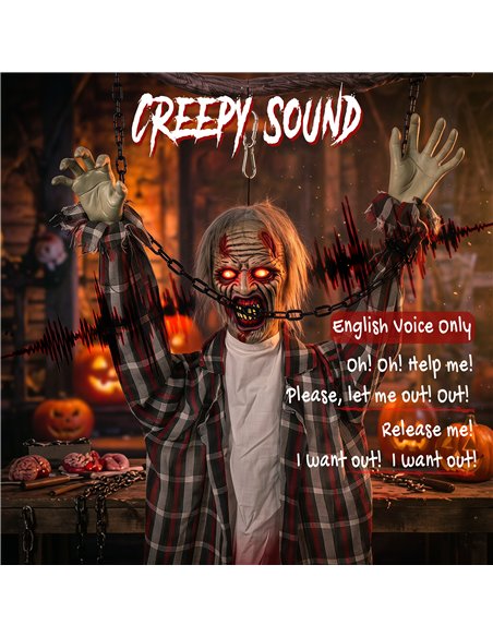 HOMCOM 110cm Screaming Animated Hanging Halloween Decoration, Sound Touch Activated Zombie Decor with Glowing Red Eyes - pic 211666 | FastDaddyshop
