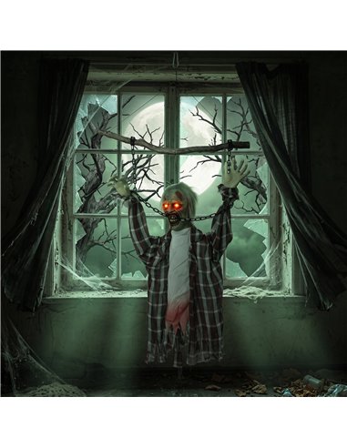 HOMCOM 110cm Screaming Animated Hanging Halloween Decoration, Sound Touch Activated Zombie Decor with Glowing Red Eyes