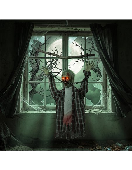 HOMCOM 110cm Screaming Animated Hanging Halloween Decoration, Sound Touch Activated Zombie Decor with Glowing Red Eyes - pic 211667 | FastDaddyshop