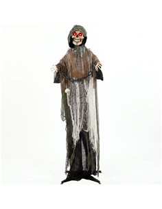 HOMCOM 170cm Animated Grim Reaper, Life-Size Halloween Animatronic with Moving Hands/Head, Glowing Eyes, Creepy Sound