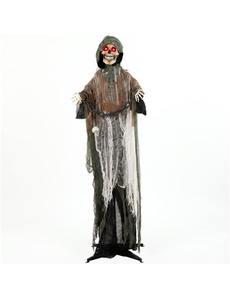 HOMCOM 170cm Animated Grim Reaper, Life-Size Halloween Animatronic with Moving Hands/Head, Glowing Eyes, Creepy Sound - pic 211669 | FastDaddyshop