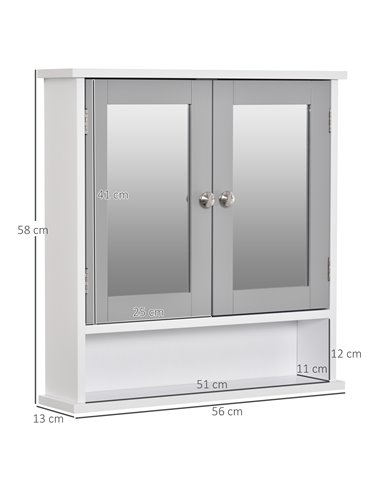Kleankin Mirror Cabinet Wall Mounted with Double Mirrored Doors, Shelf, Grey