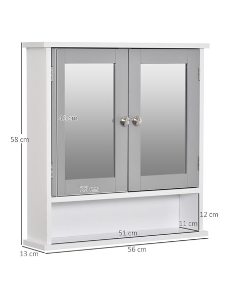 Kleankin Mirror Cabinet Wall Mounted with Double Mirrored Doors, Shelf, Grey - pic 21167 | FastDaddyshop