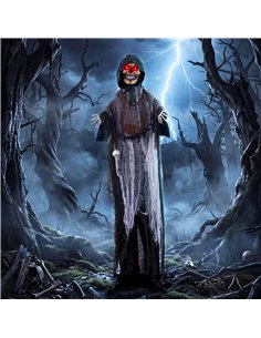 HOMCOM 170cm Animated Grim Reaper, Life-Size Halloween Animatronic with Moving Hands/Head, Glowing Eyes, Creepy Sound 2