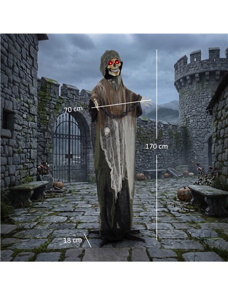 HOMCOM 170cm Animated Grim Reaper, Life-Size Halloween Animatronic with Moving Hands/Head, Glowing Eyes, Creepy Sound - pic 211671 | FastDaddyshop