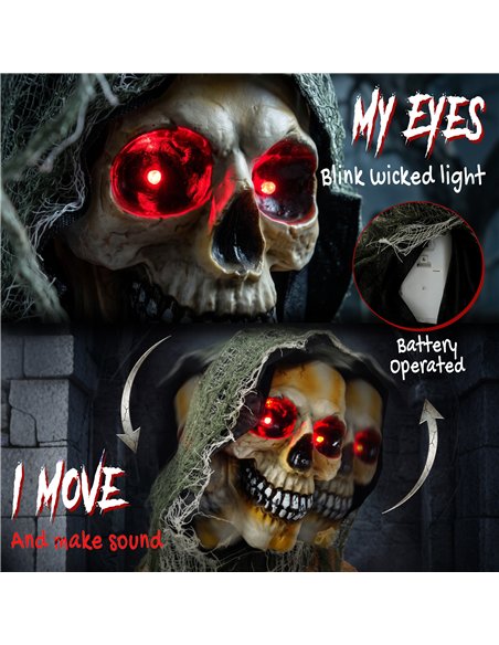HOMCOM 170cm Animated Grim Reaper, Life-Size Halloween Animatronic with Moving Hands/Head, Glowing Eyes, Creepy Sound - pic 211672 | FastDaddyshop
