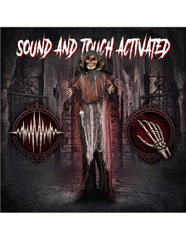 HOMCOM 170cm Animated Grim Reaper, Life-Size Halloween Animatronic with Moving Hands/Head, Glowing Eyes, Creepy Sound