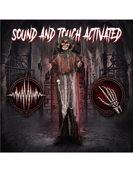 HOMCOM 170cm Animated Grim Reaper, Life-Size Halloween Animatronic with Moving Hands/Head, Glowing Eyes, Creepy Sound - pic 211673 | FastDaddyshop
