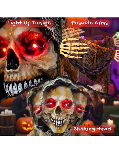 HOMCOM 170cm Animated Grim Reaper, Life-Size Halloween Animatronic with Moving Hands/Head, Glowing Eyes, Creepy Sound - pic 211674 | FastDaddyshop