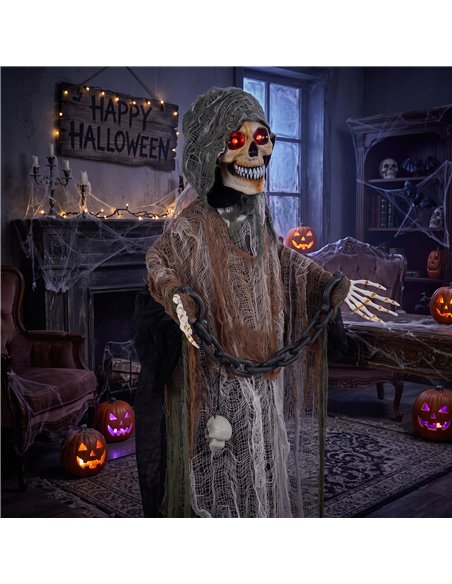 HOMCOM 170cm Animated Grim Reaper, Life-Size Halloween Animatronic with Moving Hands/Head, Glowing Eyes, Creepy Sound - pic 211676 | FastDaddyshop