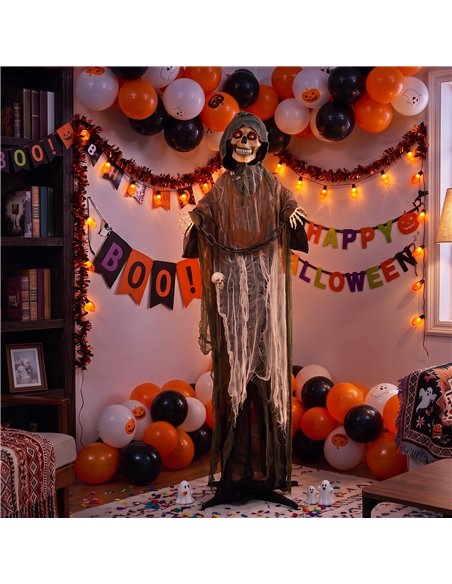 HOMCOM 170cm Animated Grim Reaper, Life-Size Halloween Animatronic with Moving Hands/Head, Glowing Eyes, Creepy Sound - pic 211677 | FastDaddyshop
