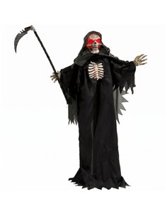 HOMCOM 170cm Life Size Animated Grim Reaper Halloween Decoration, Scary Halloween Animatronics Decor with Sound Touch Activated