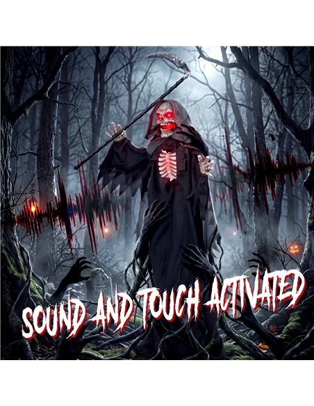 HOMCOM 170cm Life Size Animated Grim Reaper Halloween Decoration, Scary Halloween Animatronics Decor with Sound Touch Activated - pic 211682 | FastDaddyshop