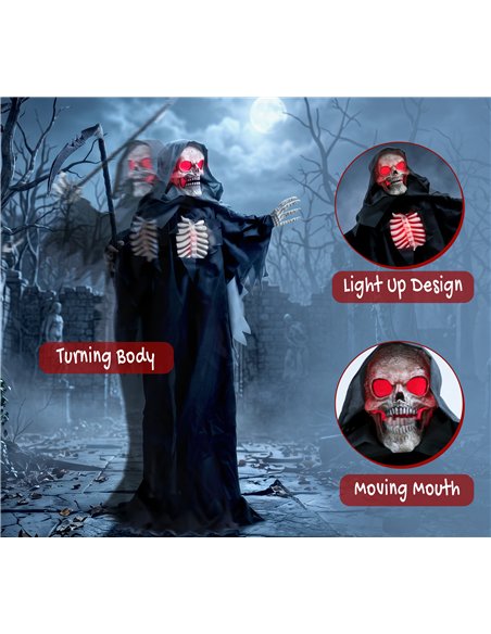 HOMCOM 170cm Life Size Animated Grim Reaper Halloween Decoration, Scary Halloween Animatronics Decor with Sound Touch Activated - pic 211683 | FastDaddyshop