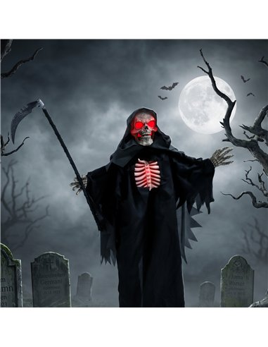 HOMCOM 170cm Life Size Animated Grim Reaper Halloween Decoration, Scary Halloween Animatronics Decor with Sound Touch Activated