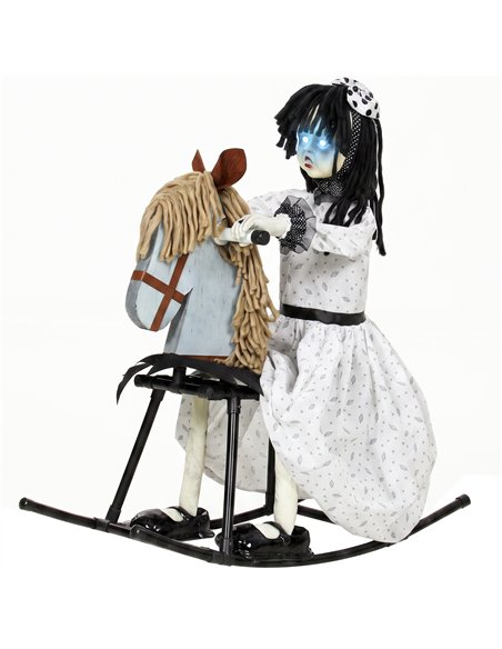 HOMCOM Animated Halloween Girl Riding Horse, Halloween Animatronics with Creepy Rhymes, Glowing Eyes, Sound/Touch Activated - pic 211687 | FastDaddyshop