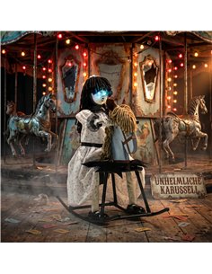 HOMCOM Animated Halloween Girl Riding Horse, Halloween Animatronics with Creepy Rhymes, Glowing Eyes, Sound/Touch Activated 2