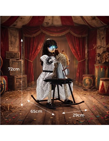 HOMCOM Animated Halloween Girl Riding Horse, Halloween Animatronics with Creepy Rhymes, Glowing Eyes, Sound/Touch Activated