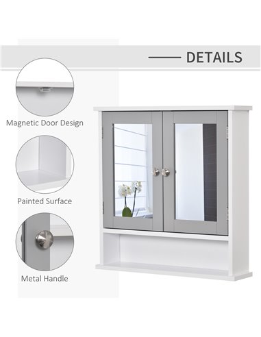 Kleankin Mirror Cabinet Wall Mounted with Double Mirrored Doors, Shelf, Grey