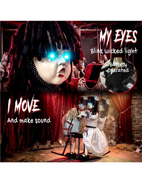 HOMCOM Animated Halloween Girl Riding Horse, Halloween Animatronics with Creepy Rhymes, Glowing Eyes, Sound/Touch Activated - pic 211690 | FastDaddyshop