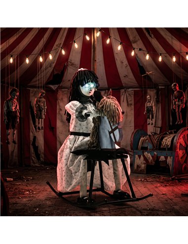 HOMCOM Animated Halloween Girl Riding Horse, Halloween Animatronics with Creepy Rhymes, Glowing Eyes, Sound/Touch Activated