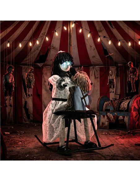 HOMCOM Animated Halloween Girl Riding Horse, Halloween Animatronics with Creepy Rhymes, Glowing Eyes, Sound/Touch Activated - pic 211694 | FastDaddyshop