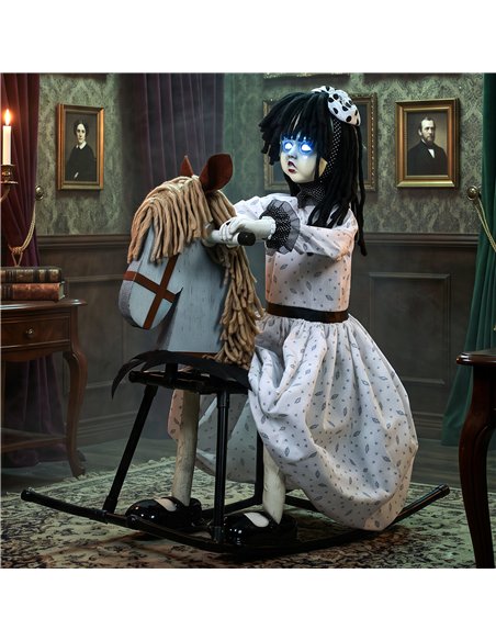 HOMCOM Animated Halloween Girl Riding Horse, Halloween Animatronics with Creepy Rhymes, Glowing Eyes, Sound/Touch Activated - pic 211695 | FastDaddyshop