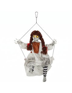 HOMCOM 80 cm Halloween Animated Hanging Creepy Girl on Swing Decoration, Kicking Legs, Sound and Touch Activated