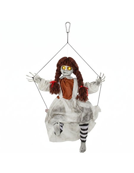 HOMCOM 80 cm Halloween Animated Hanging Creepy Girl on Swing Decoration, Kicking Legs, Sound and Touch Activated - pic 211696 | FastDaddyshop