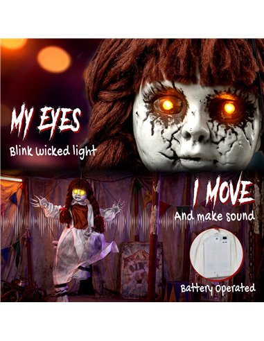 HOMCOM 80 cm Halloween Animated Hanging Creepy Girl on Swing Decoration, Kicking Legs, Sound and Touch Activated