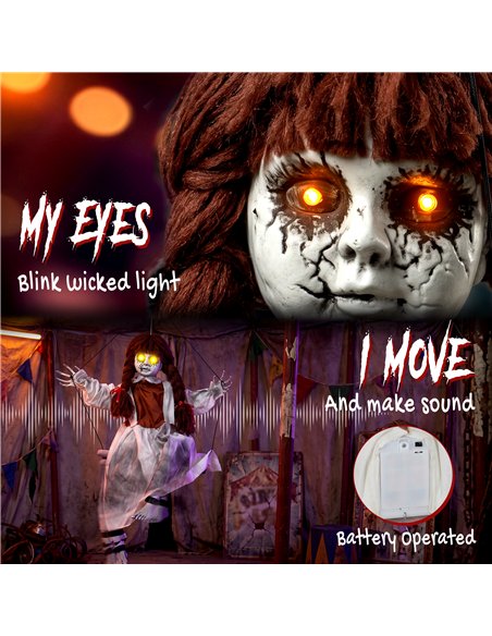 HOMCOM 80 cm Halloween Animated Hanging Creepy Girl on Swing Decoration, Kicking Legs, Sound and Touch Activated - pic 211699 | FastDaddyshop