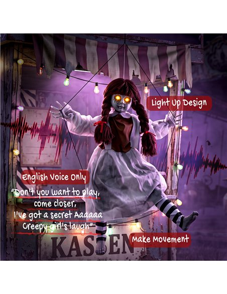 HOMCOM 80 cm Halloween Animated Hanging Creepy Girl on Swing Decoration, Kicking Legs, Sound and Touch Activated - pic 211701 | FastDaddyshop