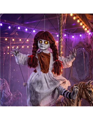 HOMCOM 80 cm Halloween Animated Hanging Creepy Girl on Swing Decoration, Kicking Legs, Sound and Touch Activated