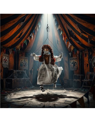 HOMCOM 80 cm Halloween Animated Hanging Creepy Girl on Swing Decoration, Kicking Legs, Sound and Touch Activated