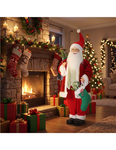 HOMCOM 4ft Life Size Singing Dancing Santa Claus, 120 cm Standing Musical Animated Santa with Stocking, Sack, Posable Arms, Hand - pic 211706 | FastDaddyshop