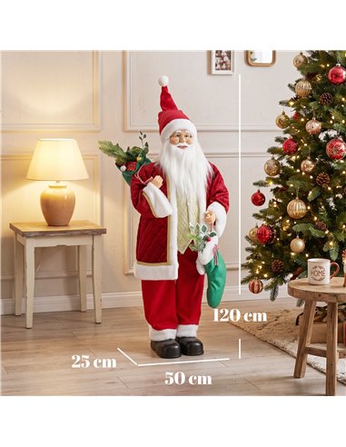 HOMCOM 4ft Life Size Singing Dancing Santa Claus, 120 cm Standing Musical Animated Santa with Stocking, Sack, Posable Arms, Hand